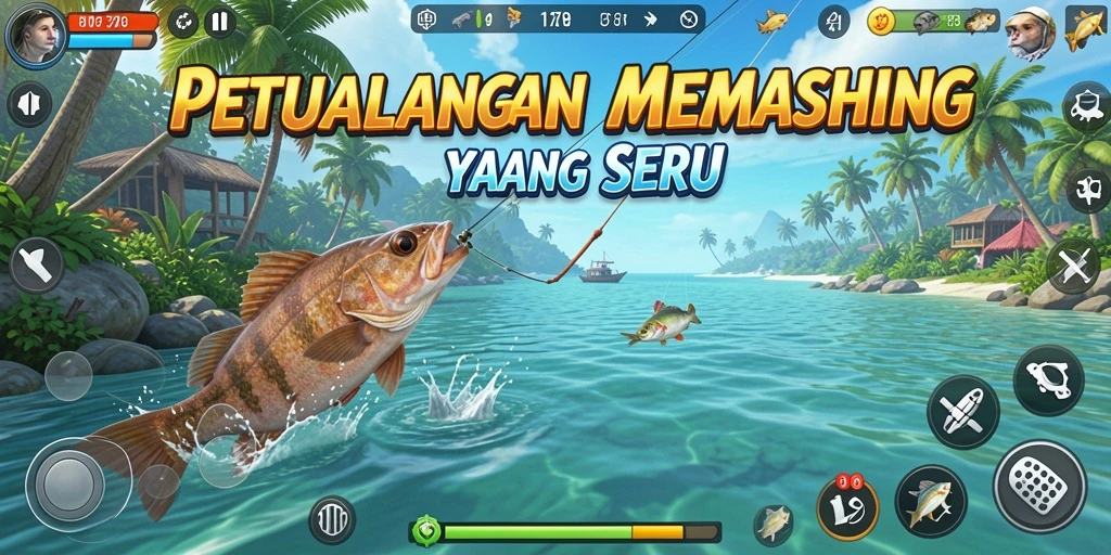 Tampilan gameplay seru saat memancing di laut lepas.