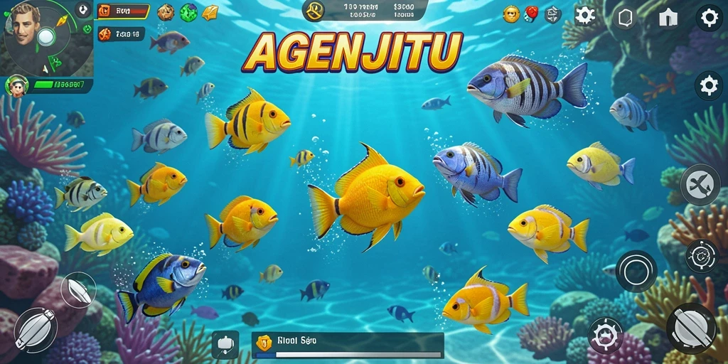 Tampilan gameplay AGENJITU yang seru dalam menembak ikan.