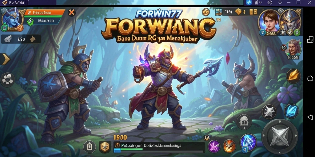 Screenshot aksi pertarungan seru di FORWIN77 yang menampilkan karakter heroik.