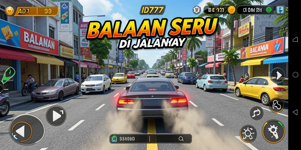 Tampilan gameplay menegangkan dari ID777 di lintasan balap.