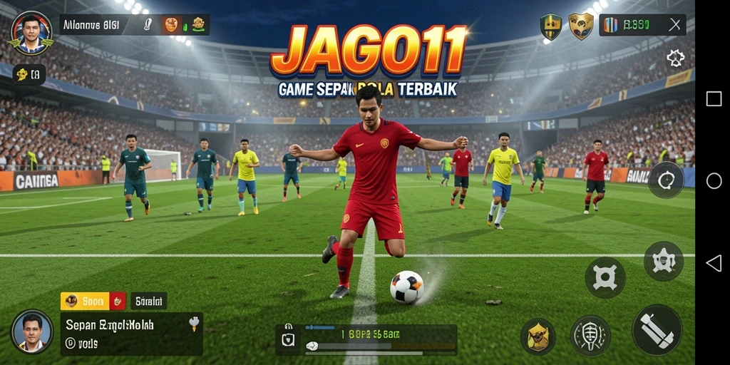 Tampilan gameplay JAGO11 yang mendebarkan dengan aksi sepak bola yang realistis.