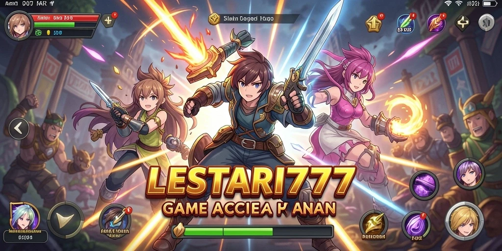 Tampilan gameplay LESTARI777 dengan aksi seru dan karakter Anime.