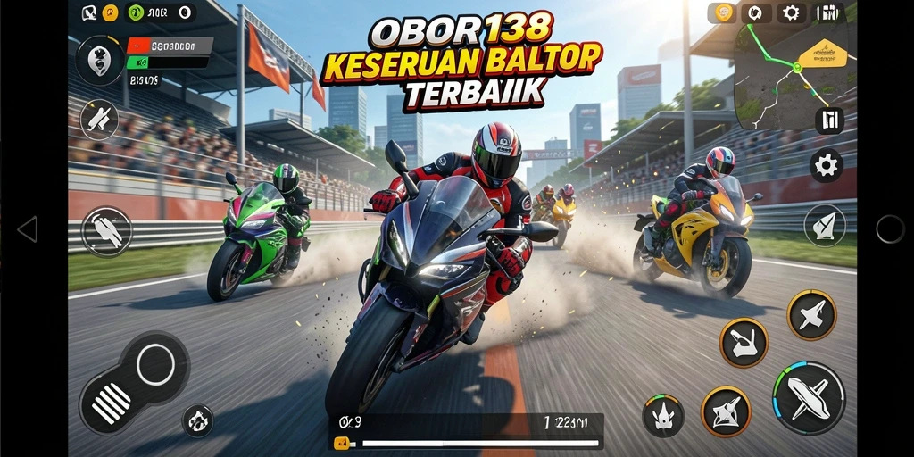Screenshot gameplay OBOR138 menampilkan aksi balap motor yang mendebarkan.