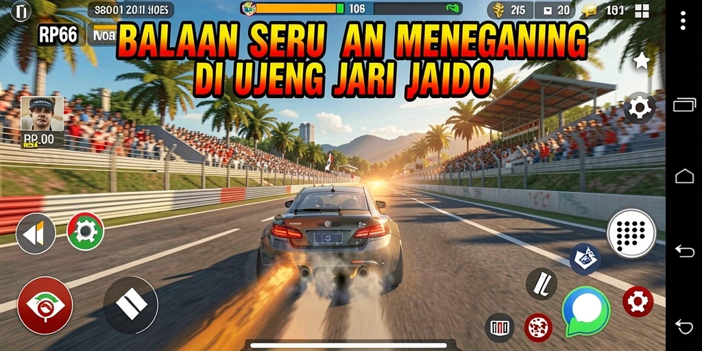 Screenshot gameplay RP66 menampilkan aksi balapan yang mendebarkan dan mobil yang keren.